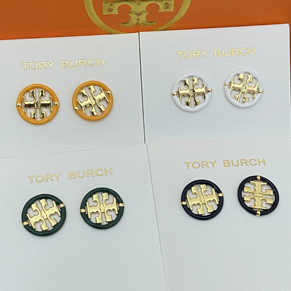 Tory Burch Green Enamel Hollow Round Stud Earrings